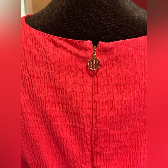 Tommy Hilfiger Pink Textured Sleeveless Belted Dress Size 14 Ruffle Hem - Picture 9 of 10